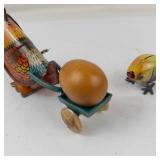 Vintage Tin Litho Mechanical Chicken Toy Set (Lot of 2)