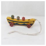 Vintage Holgate Wooden Pull Toy Boat With 4 Peg Sailors