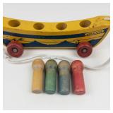 Vintage Holgate Wooden Pull Toy Boat With 4 Peg Sailors