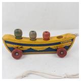 Vintage Holgate Wooden Pull Toy Boat With 4 Peg Sailors