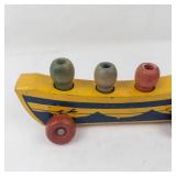 Vintage Holgate Wooden Pull Toy Boat With 4 Peg Sailors