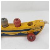Vintage Holgate Wooden Pull Toy Boat With 4 Peg Sailors