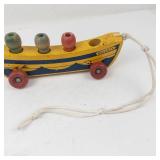 Vintage Holgate Wooden Pull Toy Boat With 4 Peg Sailors