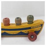 Vintage Holgate Wooden Pull Toy Boat With 4 Peg Sailors