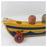 Vintage Holgate Wooden Pull Toy Boat With 4 Peg Sailors