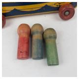 Vintage Holgate Wooden Pull Toy Boat With 4 Peg Sailors