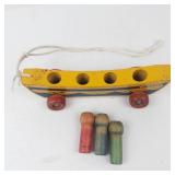 Vintage Holgate Wooden Pull Toy Boat With 4 Peg Sailors