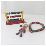 Wooden Toy Abacus, Doll & Beaded Bracelet Mixed Lot