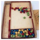 Vintage Wooden Chinese Checkers Board Game With Golden Bouquet Box