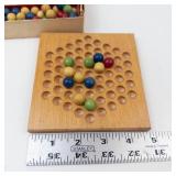 Vintage Wooden Chinese Checkers Board Game With Golden Bouquet Box