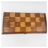 Vintage Handmade Inlaid Wood Folk Art Chess Board Set