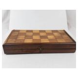 Vintage Handmade Inlaid Wood Folk Art Chess Board Set