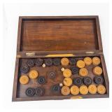 Vintage Handmade Inlaid Wood Folk Art Chess Board Set