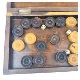 Vintage Handmade Inlaid Wood Folk Art Chess Board Set