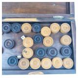 Vintage Handmade Inlaid Wood Folk Art Chess Board Set