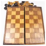 Vintage Handmade Inlaid Wood Folk Art Chess Board Set