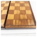 Vintage Handmade Inlaid Wood Folk Art Chess Board Set