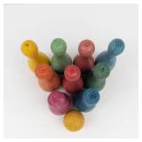 Vintage Miniature Wooden Bowling Pin Set With Ball (11 Pieces)