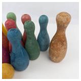 Vintage Miniature Wooden Bowling Pin Set With Ball (11 Pieces)
