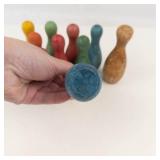 Vintage Miniature Wooden Bowling Pin Set With Ball (11 Pieces)