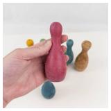 Vintage Miniature Wooden Bowling Pin Set With Ball (11 Pieces)