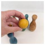 Vintage Miniature Wooden Bowling Pin Set With Ball (11 Pieces)