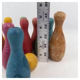 Vintage Miniature Wooden Bowling Pin Set With Ball (11 Pieces)