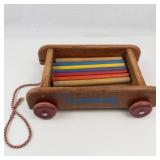Vintage 1950s Playskool Col-O-Rol Wooden Pull Toy Wagon