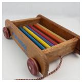 Vintage 1950s Playskool Col-O-Rol Wooden Pull Toy Wagon