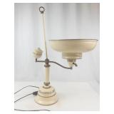 Vintage Toleware Student Lamp With Glass Reflector Shade