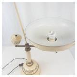 Vintage Toleware Student Lamp With Glass Reflector Shade