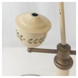 Vintage Toleware Student Lamp With Glass Reflector Shade