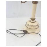 Vintage Toleware Student Lamp With Glass Reflector Shade
