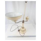 Vintage Toleware Student Lamp With Glass Reflector Shade