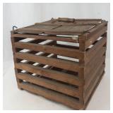 Antique Wooden Egg Crate With Hinged Lid & Handle
