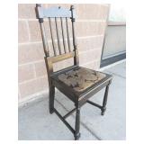 Vintage Wooden Dining Chair With Upholstered Seat