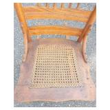 Antique Oak Press-Back Rocking Chair With Cane Seat