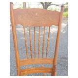 Antique Oak Press-Back Rocking Chair With Cane Seat