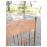 Antique Oak Press-Back Rocking Chair With Cane Seat