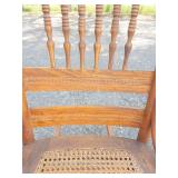Antique Oak Press-Back Rocking Chair With Cane Seat