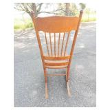 Antique Oak Press-Back Rocking Chair With Cane Seat