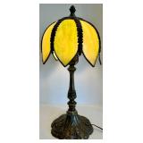 Art Glass Table Lamp With Ornate Metal Base