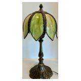 Art Glass Table Lamp With Ornate Metal Base