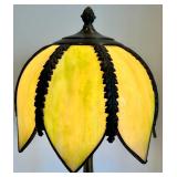 Art Glass Table Lamp With Ornate Metal Base