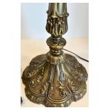Art Glass Table Lamp With Ornate Metal Base