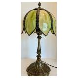 Art Glass Table Lamp With Ornate Metal Base