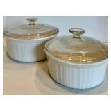 Pair of Covered White Ribbed Casserole Dishes