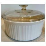 Pair of Covered White Ribbed Casserole Dishes