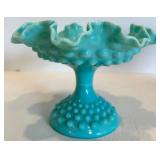 Fenton Hobnail Glass Compote Bowl and Bridal Basket Set (Lot of 3)