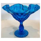 Fenton Hobnail Glass Compote Bowl and Bridal Basket Set (Lot of 3)